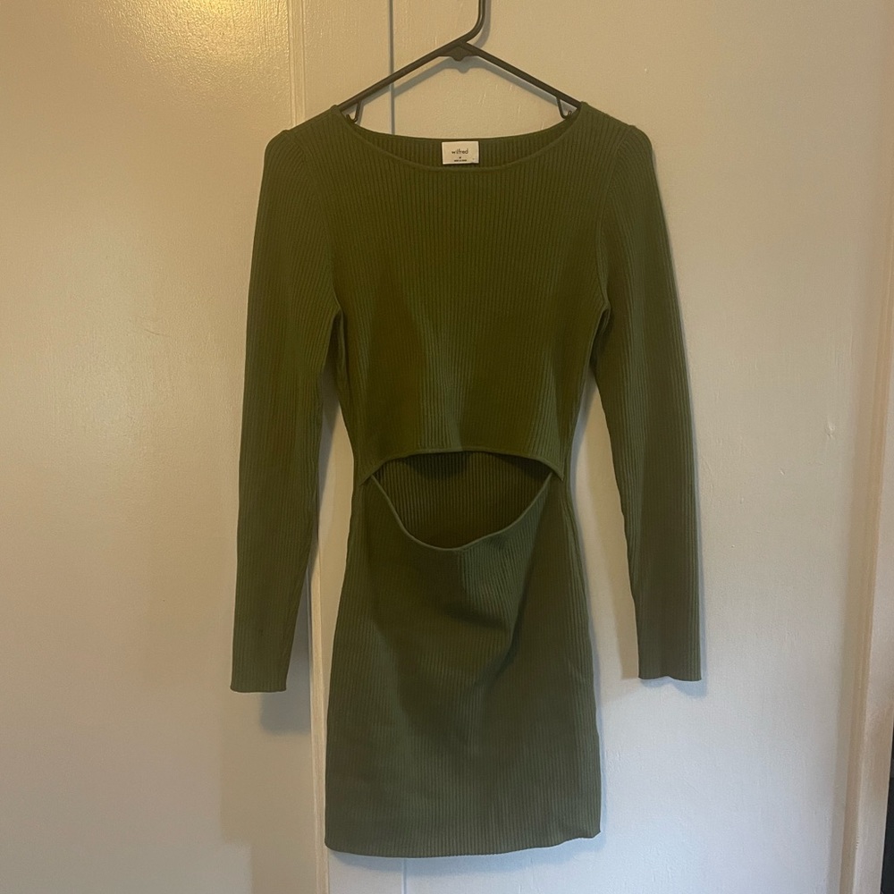 Wilfred Cutout Knit Longsleeve Mini Dress in Grotto Green Aritzia - Picture 4 of 9